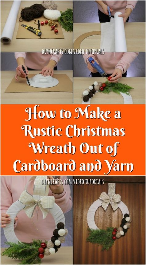 How to Make a Rustic Christmas Wreath Out of Cardboard and Yarn. This an easy tutorial on how to make a rustic Christmas wreath! This year, make your own wreath and save money! Try making your own diy wreath today! #diyncrafts #crafts #wreath #rustic #christmas #easy #diy Cardboard Wreath, Cardboard Christmas, Perfect Video, Rustic Christmas Wreath, Crafts For Teens To Make, Diy And Crafts Sewing, Perfect Gif, Wreath Diy, Dollar Store Crafts