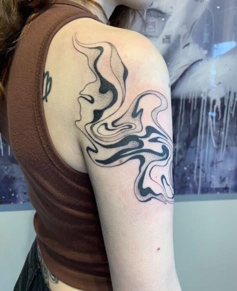 Swirly Abstract Tattoo, Abstract Anime Tattoo, Anime Bicep Tattoo, Swirl Pattern Tattoo, Ink Swirl Tattoo, Tattoo Swirls Pattern, Shoulder Swirl Tattoo, Line Tattoo Cover Up, Swirl Line Tattoo