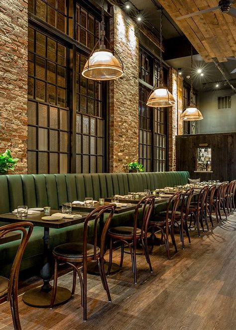 Hospitality Flooring: Ledger Restaurant & Bar | Parterre Flooring Systems University House, Restaurant Layout, Bar Deco, Restaurant Design Inspiration, Brick Accent Walls, Pub Interior, Restaurant Flooring, Industrial Restaurant, Bar Design Awards