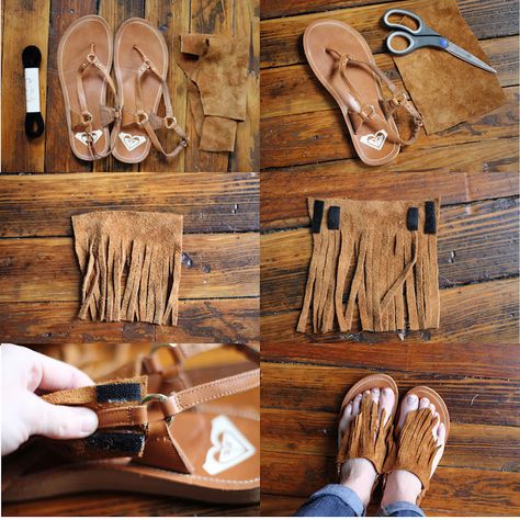 <b>Let's be real, the boho style doesn't come cheap.</b> Diy Leather Sandals, Hantverk Diy, Diy Sandals, Fringe Sandals, Mode Boho, Pretty Designs, Boho Diy, T Strap Sandals, Diy Shoes