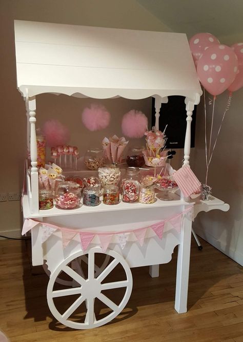 Candy cart Birthday Sweet Cart, Candy Carts Ideas Display, Sweet Cart Ideas Birthday Parties, Candy Bar Cart Ideas, Candy Cart Decoration Ideas, Diy Candy Cart How To Make, Sweet Cart Wedding, Candy Stand Ideas, Sweet Cart Ideas