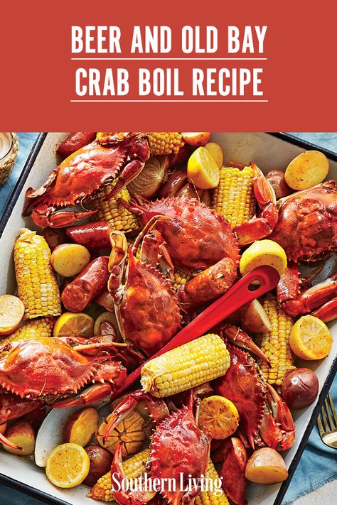 If you’re lucky enough to get your hands on some live blue crabs, there’s no better way to enjoy them than in an old-fashioned crab boil, or “crab feast,” as they say around the Chesapeake Bay. #recipes #recipeideas #seafoodrecipes #seafooddinners #seafood #southernliving Crab Boil Seasoning, Crab Boil Recipe, Shrimp Boil Recipe, Crab Recipe, Crab Feast, Seafood Boil Recipes, Crab Boil, Boiled Food, Shrimp Boil