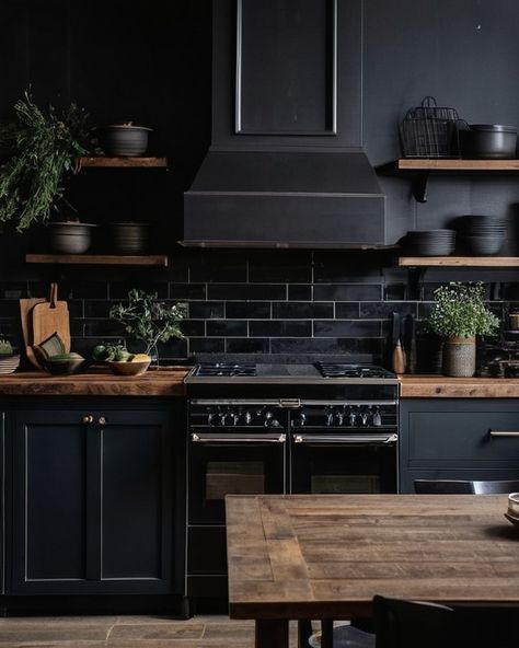 Home Decor Ideas Moody, Dark Rustic Decor, Dark Maximalism Kitchen, Dark Kitchen Remodel, Dark Academia Aesthetic Kitchen, Dark Academia House Decor, Dark Wood Home Decor, Dark Academia Kitchen Aesthetic, Dark Academia Aesthetic Home