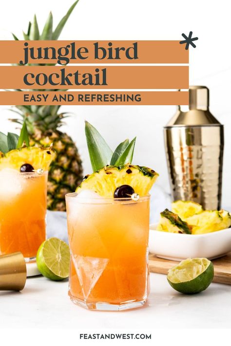 Jungle Bird Cocktail Recipe, Jungle Bird Cocktail, Tiki Drinks Cocktails, Campari Drinks, Jungle Juice Recipe, Beet Juice Recipe, Frozen Drinks Alcohol, Veg Meals, Jungle Bird