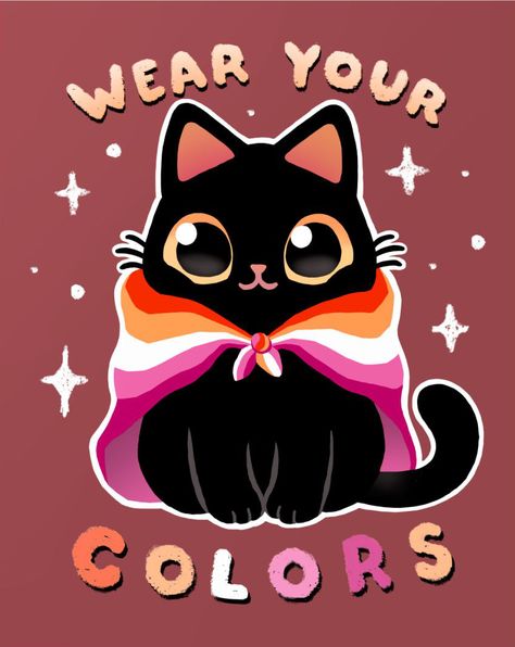 Kawaii, Kawaii Rainbow, Lgbt Pride, Pride Month, Black Cat, Flag, Kitty, Rainbow, Art Prints