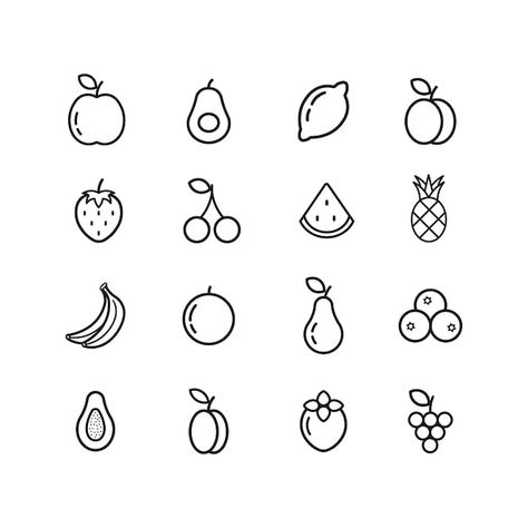 Doodle Fruits And Veggies, Minimal Fruit Tattoo, Tiny Fruit Tattoo, Tattoo Fruit, Fruit Doodles, Fruit Doodle, Candy Icon, Stick Poke Tattoo, Simple Images