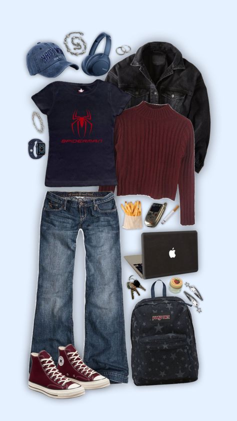 #aestheticoutfit #outfit #outfitinspiration #outfitinspo #spiderman #marvel #aesthetic Inspired Outfits, Marvel Aesthetic Outfit, Spiderman Outfit, Androgynous Outfits, Marvel Aesthetic, Marvel Clothes, Swaggy Outfits, Mode Vintage, Character Outfits