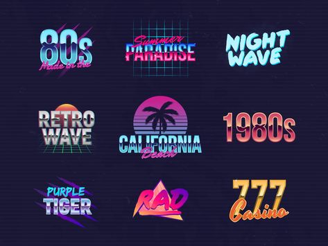 Neon outrun logo collection. by Denis Holovatiuk 80s Logo, Cyberpunk Design, Retro Logo Design, Logo Retro, Waves Logo, New Retro Wave, Party Invite Design, Neon Logo, Simple Designs To Draw