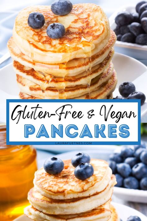 The best tasting recipe for vegan-friendly pancakes that are also gluten-free! No eggs, no dairy, with all the stack-a-ble goodness you expect from a great recipe! Eggless Gluten Free Pancakes, Dairy Free Nut Free Egg Free Recipes, Gluten And Egg Free Pancakes, Gluten Free Dairy Free Pancake Recipe, Cassava Flour Pancakes Egg Free, Gluten Free Dairy Free Pancakes Easy, Gluten Free Pancakes No Eggs, Gluten And Dairy Free Pancakes, Dairy Free Gluten Free Pancakes