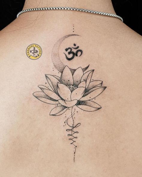 200+ Unique and Stunning Tattoo Ideas for Women - 2023 - Tikli Om Lotus Moon Tattoo, Lotus Tattoo Design For Women, Moon And Lotus Tattoo, Lotus Tattoo Ideas For Women, Om Lotus Tattoo, Unalome Tattoos, Lotus Unalome, Infinite Tattoo, Om Tattoo Design