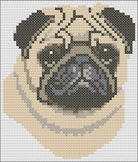 Easy Pug cross stitch chart Pug Cross Stitch, Pug Cross, Colourful Cross Stitch, Nursery Cross Stitch, Animal Cross Stitch Patterns, A Pug, Cross Stitch Funny, Cross Stitch Alphabet, Cross Stitch Animals