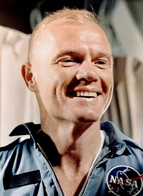 Close-up of American astronaut (and future politician) John Glenn as he smiles while aboard the USS Randolph, after the completion of his Friendship 7 mission to orbit the earth, February 21, 1962. (Photo by NASA/Interim Archives/Getty Images) John Glenn Astronaut, Project Mercury, John Glenn, Nasa Missions, Space Activities, Famous Photos, Cape Canaveral, Nasa Astronauts, The Right Stuff