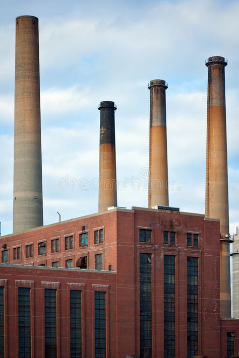 Dirty Factory Smoke Stacks. Over an old brick building , #AFFILIATE, #Smoke, #Factory, #Dirty, #building, #brick #ad Old Brick Building, Factory Exterior, Clever Business Cards, Factory Architecture, Facade Architecture Design, Building Images, Building Front, Industrial Factory, Watercolor Architecture