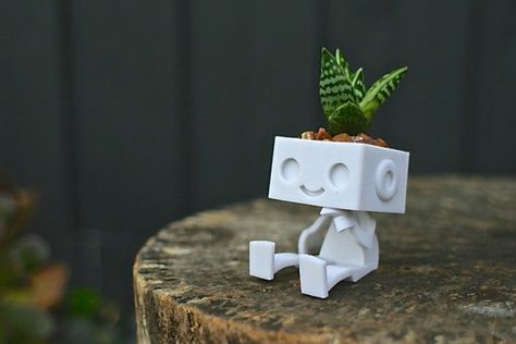 Robot succulent planter 3d Printed Robot, Cool 3d Prints, Useful 3d Prints, Cactus Terrarium, Cute Robot, 3d Printing Business, 3d Printing Art, 3d Printer Projects, 3d Printed Objects