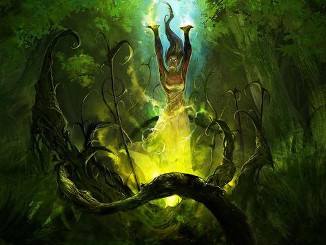 Top 15 D&D Best Druid Art | GAMERS DECIDE Chlorokinesis Power, Healing Magic Art, Elemental Magic Art, Witch Magic Art, Conjuration Magic, Magic Spells Art, Druid Grove, Elemental Characters, Mother Nature Art