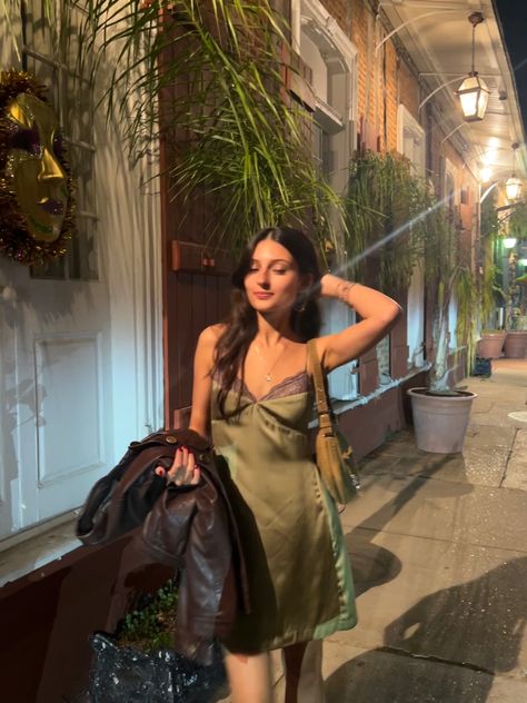 Slip Dress Night Out, Short Satin Dress Outfit Street Style, Short Satin Slip Dress, Short Slip Dress Outfit Winter, Slip Dress And Leather Jacket, Slip Dress Outfit Short, Slip Dress Fashion, Doc Martens Slip Dress, Slip Dress With Leather Jacket