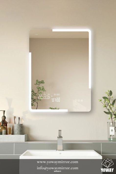 A classic shape perfect for hallways and bathrooms, a frameless LED mirror combines functionality and elegance in a way that can elevate your entire living space. This LED Mirror has Digital Screen with Weather, Temperature, Humidity, Clock, Bluetooth, Speaker, Demister, and Touch sensor Bathroom Mirror Wall, Weather Temperature, Led Bathroom Mirror, Digital Screen, Led Bathroom, Led Mirror Bathroom, Mirror Wall Bathroom, Led Mirror, Bluetooth Speaker