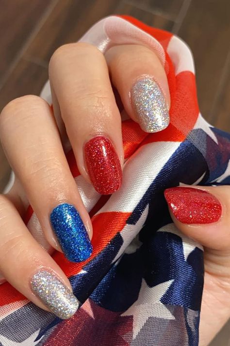 Patriotic Nails Design, Patriotic Nails, Fourth Of July Nails, 4th Of July Nails, July Nails, Blue Nail, Summer Nails Colors, Dipped Nails, Fancy Nails