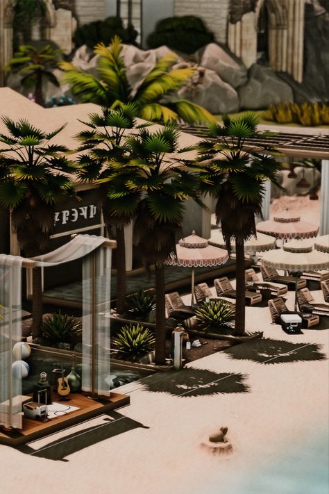 ♥ Hi guys, today we are building a beach inspired by luxury resorts around the Caribbean's. This beach includes a pool, a bar, changing rooms, seating's, and a small stage. Sims 4 Sulani Resort, Sims 4 Beach Bar, Sims 4 Resort Cc, Sims 4 Resort Build, Sulani Sims 4 Build, Sims 4 Miami, Sims 4 Beach Restaurant, Sims4 Beach Cc, Sims 4 Vacation Rental