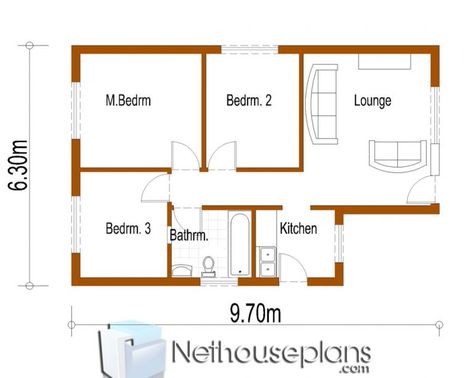 Simple House Plans | 3 Room House Plans |House Design| Nethouseplans Simple 3 Bedroom House Plans, Simple 3 Bedroom House, 3 Room House Plan, 3 Bedroom House Plans, Budget House Plans, Small House Blueprints, Simple Floor Plans, Small Modern House Plans, House Plans With Pictures