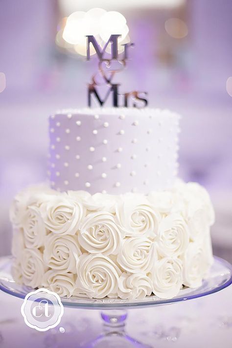 45 Simple, Elegant, Chic Wedding Cakes | Wedding Forward Wedding Cakes Maroon, Lila Party, Wedding Shower Cakes, Simple Bridal Shower, Purple Wedding Cakes, Small Wedding Cakes, Bridal Shower Cakes, Wedding Cakes With Cupcakes, White Wedding Cakes