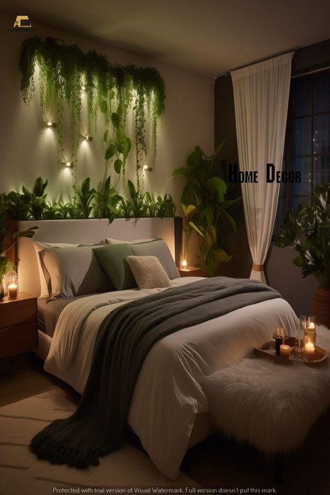 Bedroom Greenery Decor, Green Brown Bedroom Aesthetic, Dream Bedroom Master Earthy, Clean Cozy Bedroom Aesthetic, Bedroom Ideas Organic Modern, Brown Bedroom With Plants, Brown And Green Bedding Aesthetic, Guest Room Aesthetic, Earthy Cozy Bedroom