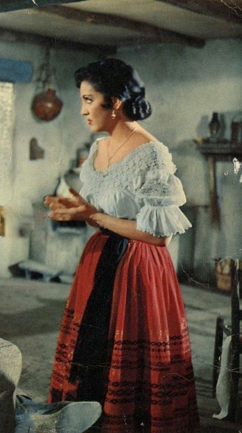 Vintage Mexican Outfits, 1950s Cuban Fashion, 50s Mexican Fashion, Latina Dress Traditional, Mexico 1950s Fashion, Mexican Dresses Drawings, Mexican Outfit Traditional, Tradition Mexican Dress, Mexican Dress Aesthetic