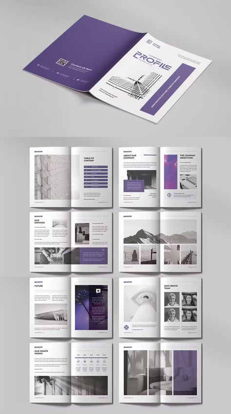 Clean Company Profile Brochure Template AI, EPS, PSD. 20 Pages. Purple Branding, Company Brochure Design, Company Profile Design Templates, Company Profile Brochure, Company Profile Presentation, Traditional Tea, Scale Business, Company Brochure, Model Images