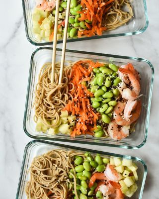 Soba Meal Prep, Noodle Meal Prep, Shrimp Meal Prep, Soba Noodle Bowl, Soba Noodle, Bento Ideas, Linguine Pasta, Prep Bowls, Prepped Lunches