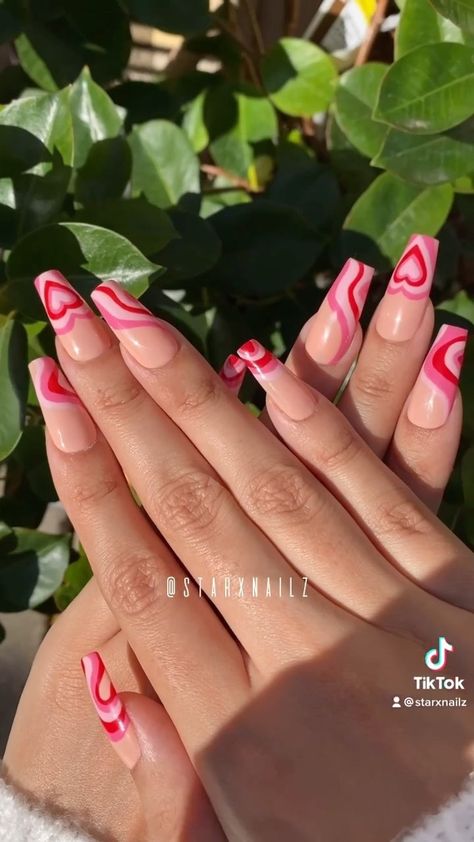 Red Wave Nails, Pink Wave Nails, Pink Sweater Nails, Heart Wave, Wave Nails, Nail Appointment, Instagram Heart, February Nails, Nails Press