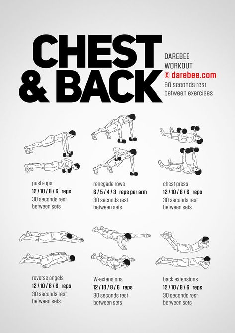 Chest & Back Workout Chest Back Workout, Cardio Hit, Chest And Back Workout, Chest Workout At Home, Chest Workout For Men, Workout Hiit, Full Body Dumbbell Workout, Best Chest Workout, Dumbell Workout