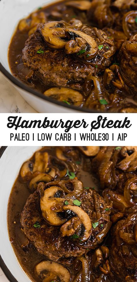 Hamburger Steak And Gravy, Paleo Menu, Unbound Wellness, Hamburger Steak, Diner Recept, Low Carb Diets, Paleo Diet Recipes, Recipe 30, Paleo Whole 30