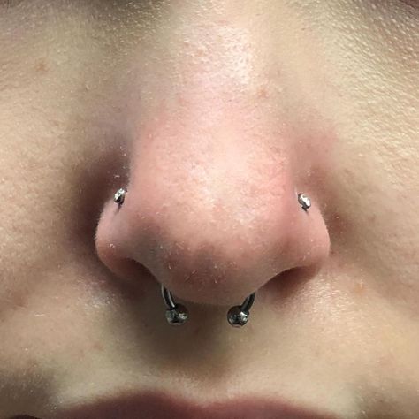 Double Piercing Jewelry, Dual Nose Piercing, Double Piercing Nez, Nose Piercing Stud Both Sides, Septum With Double Nose Piercing, Double Sided Nose Piercing, Septum And Double Nose Piercing, Double Bridge Piercing, Double Nose Piercing Jewelry