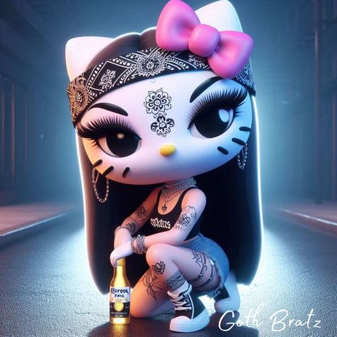 Hello Kitty Chola 🖤🫶🏻 #hellokitty #bratz #explorepage Chicana Hello Kitty, Kitty Chola, Mexican Bratz Doll, Bratz Pretty N Punk, Goth Bratz Doll, Cartoon Profile Pics, Profile Picture, Hello Kitty, Kitty