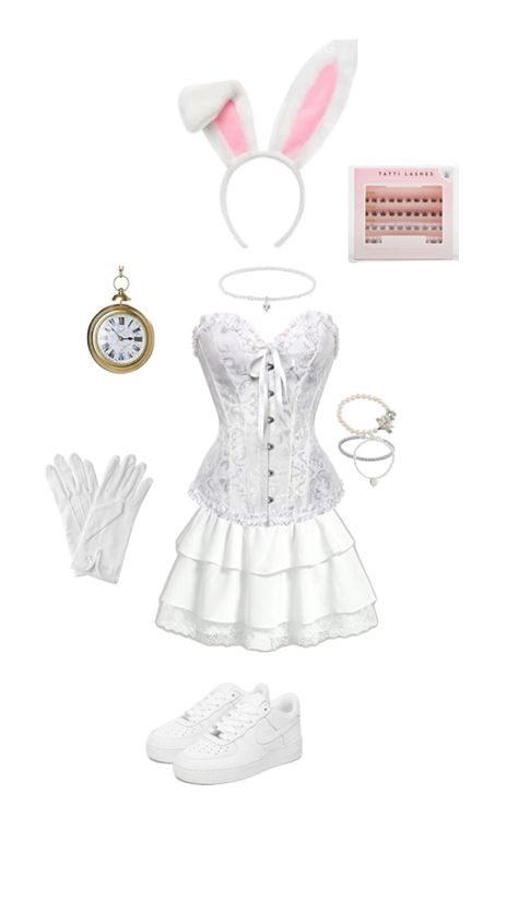 Alice And Wonderland Bunny Costume, White Rabbit Inspired Outfit, White Rabbit Alice In Wonderland Costume, Cute Easy Halloween Costumes, White Rabbit Costume, White Rabbit Costumes, Spooky Makeup, Alice In Wonderland Outfit, Alice In Wonderland Rabbit