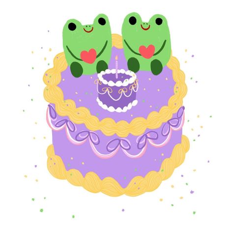 Chloe Buda | Artea Fox on Instagram: “Frog cake frog cake! How cute is that mini cake?? . . . #frogcake #cottagecore #frogillustration #digitalillustration #ipadpro2020 #illo…” Bakery Drawing, Cake Tattoo, Frog Cake, Cake Drawing, Frog Illustration, Funny Frogs, Mini Cake, Mini Cakes, Digital Illustration