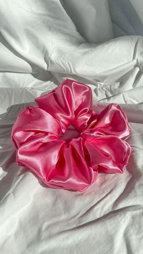 Pink Satin Scrunchie, Ponytail Scrunchie, Large Scrunchies, Pink Sunrise, Diy Hair Scrunchies, Upcycle Clothes Diy, Luxury Hats, Bangles Jewelry Designs, Handmade Hair Accessories