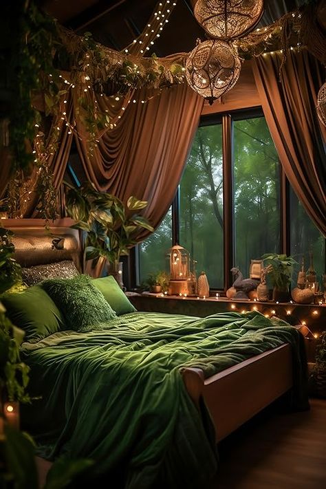 Dark Boho Bedroom, Forest Bedroom, Fairy Room, Fairytale Decor, Boho Bedroom Design, Aesthetic House, Deco Studio, Bed Design Modern, Brown Bedroom