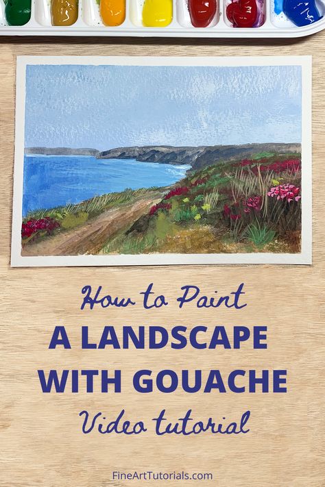 Giclee Painting How To, Gouache Landscape Tutorial, How To Paint With Gouache, Gouache Painting Landscapes, Gouache Art For Beginners, Casein Painting, Gouache Painting Tutorial, Gouache Landscape Painting, Gouache Painting Techniques