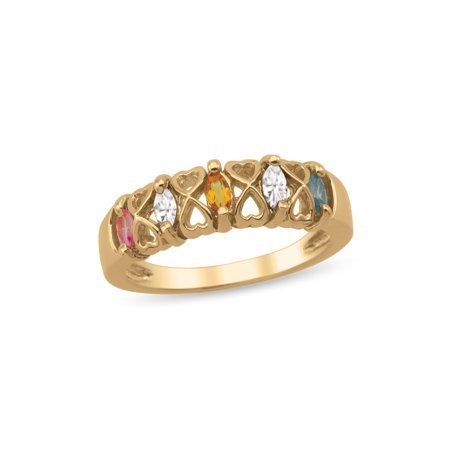 Infinite love surrounds in this band ring with birthstones, available in your choice of 10k or 14k gold. Colorful eye-catching marquise gemstones are set in this gorgeous ring adorned with infinity hearts to make the perfect gift for mom. Choose from 2-5 birthstones each noting a beloved family member. For maximum beauty, this design will be filled in and set with clear cubic zirconia where less than 5 birthstones are selected, please review the dynamic image. A heartfelt gift she will cherish, Ring With Birthstones, Infinity Hearts, Family Ring, Heart Promise Rings, Family Rings, Heart To Heart, Infinite Love, Gorgeous Ring, Infinity Heart