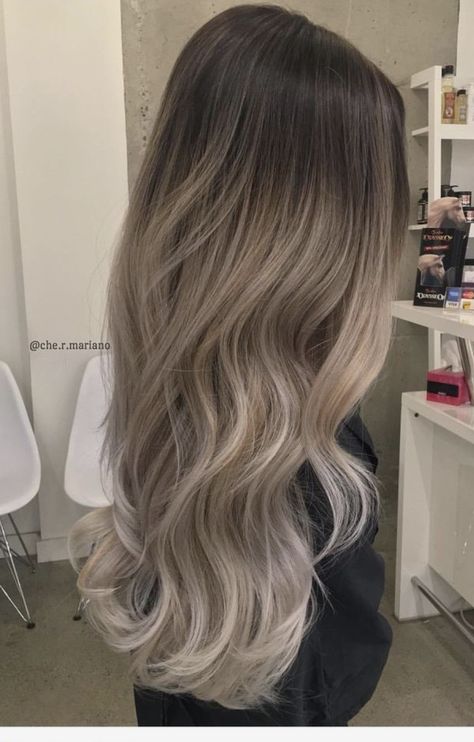 Brown Fading To Blonde Hair, Light Brown To Ash Blonde Balayage, Blonde Balage Hair On Brown Hair, Hair Color Ideas Bolyoge, Faded Blonde Hair Balayage, Ombré Ash Blonde, Ashy Beige Blonde Hair Balayage, Dark Roots Blonde Hair Ombre, Light To Dark Hair Ombre