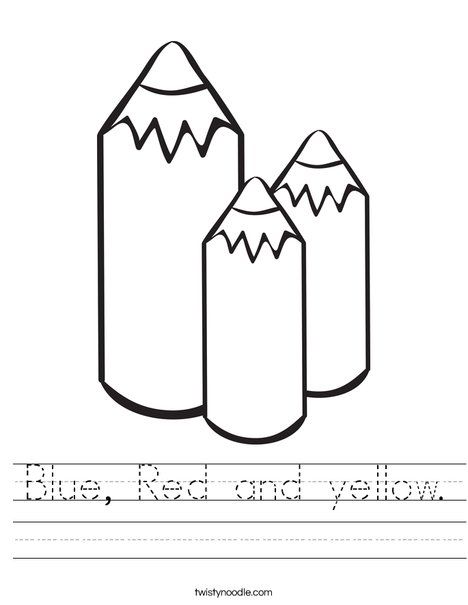 Blue, Red and yellow Worksheet - Twisty Noodle Colored Pencil Worksheet, Color Red Activities, Preschool Color Activities, Color Worksheets For Preschool, Purple Crafts, Red Crafts, Twisty Noodle, Preschool Colors, Fall Coloring Pages