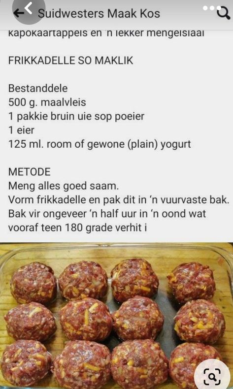 Kook Kos Resepte, Southappies Maklike, Meatball Recipes Easy, Easy Meat Recipes, Mince Recipes, Fun Easy Recipes, Beef Recipes Easy, Beef Recipes For Dinner, Easy Cooking Recipes