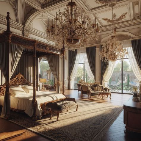 Asian Design Interior, Castle Bedrooms, Anime Castle, Royal Bedroom Design, Dollhouse Bedding, Mansion Bedroom, Castle House Design, Royal Room, Royal Bedroom