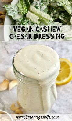 Cashew Salad Dressing, Sauce Cesar, Cashew Salad, Vegan Salad Dressing Recipes, Oil Free Salad Dressing, Vegan Caesar Dressing, Vegan Caesar Salad, Vegan Caesar, Vegan Salad Dressing