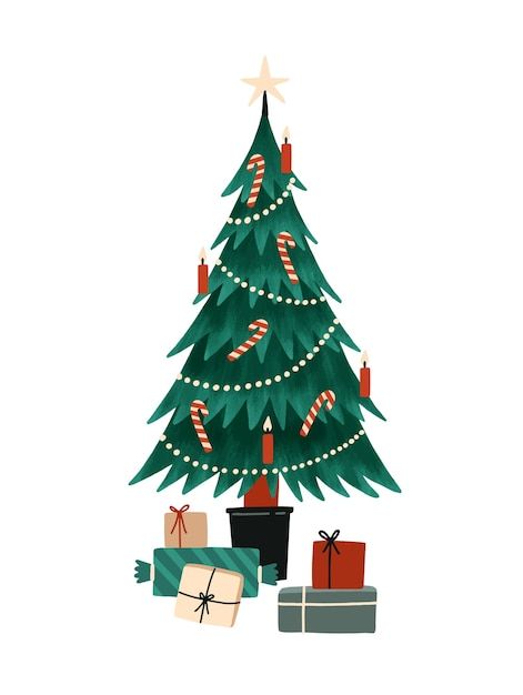 Christmas Tree Vector Art, Happy Christmas Illustration, Stylized Christmas Tree, Christmas Trees Illustration, New Year Card Illustration, Christmas Tree Illustration Vector, Christmas Gifts Illustration, Christmas Scene Illustration, Xmas Tree Illustration