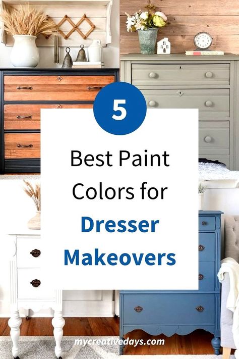 Discover the top 10 furniture paint colors perfect for your dresser makeover or DIY furniture project! Whether you're into boho, modern, or farmhouse styles, we've got the best paint colors for your refurbished dresser. Check out the full list by clicking through! Painted furniture, painted dresser Painting Furniture With Chalk Paint Diy, Paint Colors For Dressers Ideas, Behr Chalk Paint Colors Furniture, Diy Painted Dresser Ideas Boho, Chalk Painted Bedroom Furniture Ideas, Spray Paint Dresser Diy, Best Dresser Paint Colors, How To Paint Furniture With Chalk Paint, Popular Paint Colors For Furniture