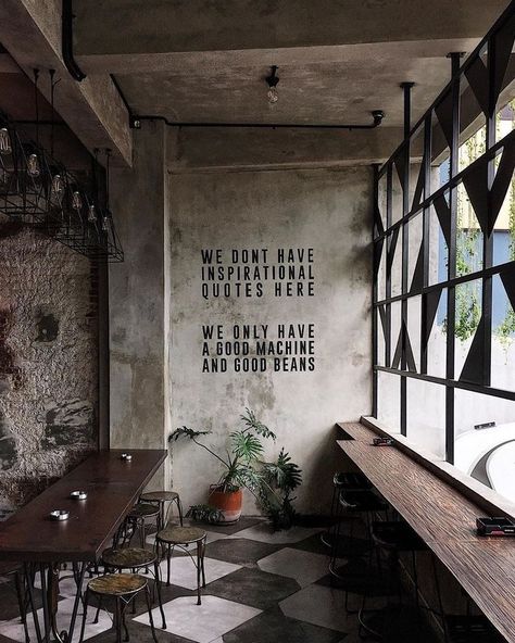 Coffee Shop Interior Design Industrial, Coffee Shop Outside Design, Coffee Shop Industrial Design, Industrial Design Coffee Shop, Cafe Industrial Design Coffee Shop, Industrial Cafe Interior Design, Industrial Coffee Shop Design, Interior Design Coffee Shop, Wall Decor Industrial