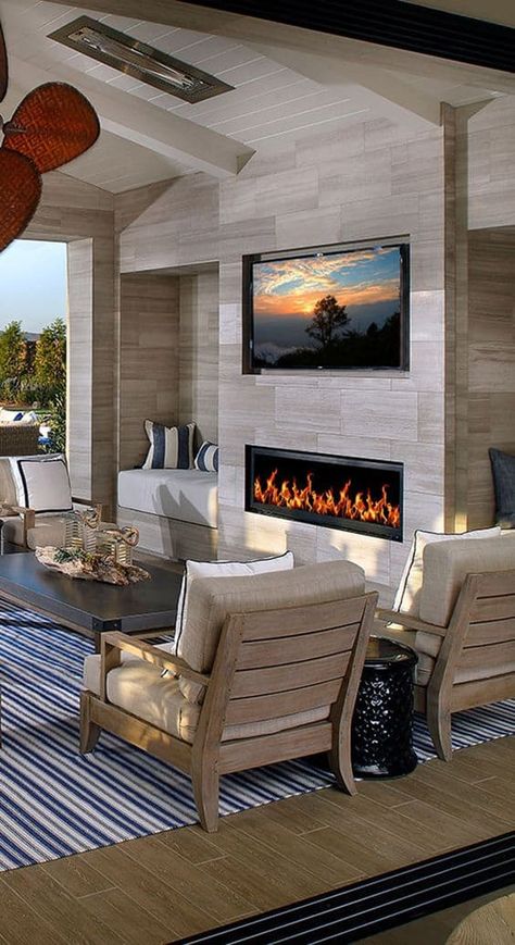 Patio Fireplaces, Linear Fireplaces, Alfresco Ideas, Backyard Cabana, California Room, Patio Indoor, Outdoor Covered Patio, Outdoor Fireplace Designs, Outdoor Gas Fireplace