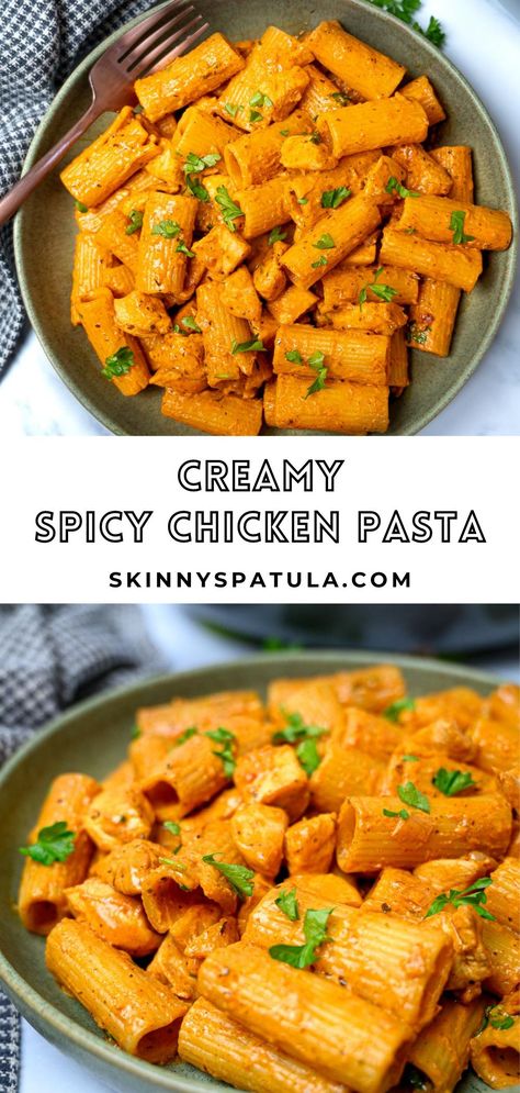 This easy creamy spicy chicken pasta is comfort food at its best. It’s a very simple chicken pasta recipe that you can throw together in 30 minutes for a creamy dinner with a bit of a kick. Creamy Spicy Chicken, Chicken Pasta Dinner, Spicy Pasta Recipes, Spicy Chicken Pasta, Penne Pasta Recipes, Creamy Pasta Recipes, Lunch Prep, Easy Pasta Dinner, Pasta Chicken